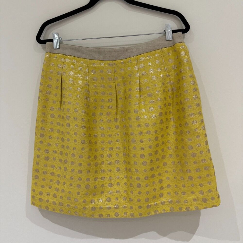 LOFT Yellow and Gold Metallic Polka Dot Skirt - Size 6